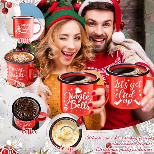 Yaomiao Christmas Enamel Mugs Set of 6 Red or Green Xmas Coffee Mugs Gifts 12 oz Hot Chocolate Holiday Cups with Handle Christmas for Men Women Coworkers Employee Gifts(Let It Snow,Red) - Image 5