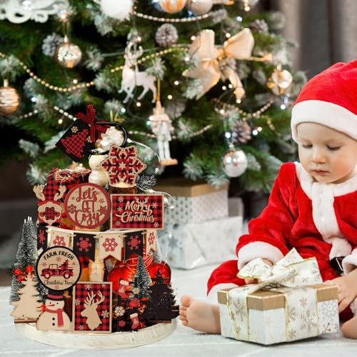 Funnymoom 17 Pcs Christmas Tiered Tray Decor Set Xmas Tray Decorations - Image 5