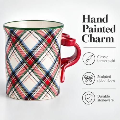 Mud Pie Christmas Tartan Mug with Bow Handle, 11 Ounce Plaid Coffee Mug - Image 3