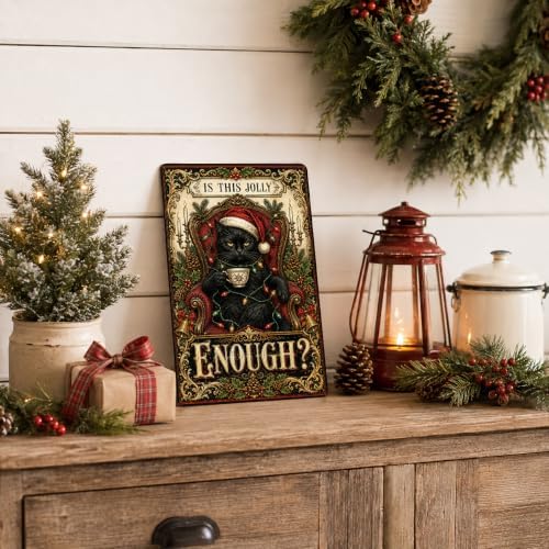 Funny Christmas Cat Sign, Black Cat Holiday Decor, Gothic Wall Art - Image 7