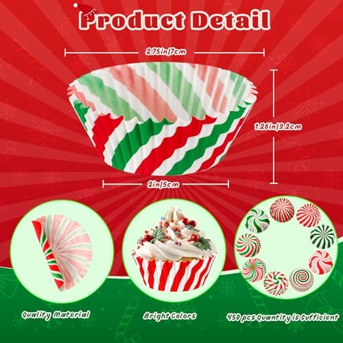 SANNIX 450pcs Christmas Cupcake Liners, Xmas Candy Pattern Baking Cups Cupcake Wrappers Paper Wraps Muffin Liners for Christmas Holiday Birthday PartyCandy Cake Decorations Supplies, 9 Designs - Image 2