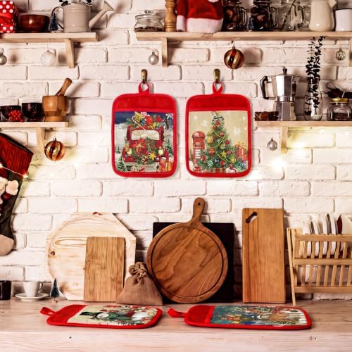 Jingmore 12 Pcs Christmas Pot Holders with Pocket Retro Oven Mitts Bulk - Image 5