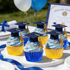 JarThenaAMCS 200Pcs Graduation Foil Cupcake Liners Baking Cups Gold Blue 2026 Congrats Grad Foil Metallic Cupcake Wrappers Muffin Liners for College High School Party Supplies Table Decor - Image 6