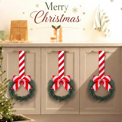 Retrowavy 12 Pcs Mini Christmas Kitchen Cabinet Wreaths with Candy Cane Bow - Image 5