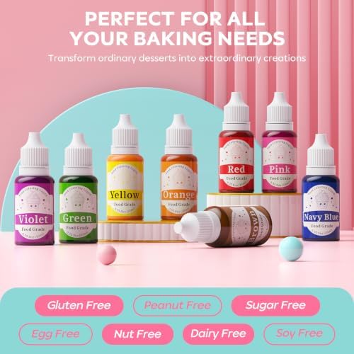 Food Coloring Set - 8 Colors Liquid Edible Dye for Baking Cake Cookie 10ml - Image 4