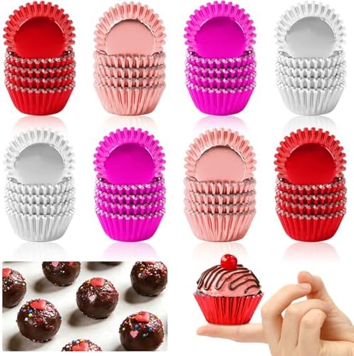 400Pcs Valentine's Day Mini Foil Cupcake Liners Red Pink Silver by AUGSUN
