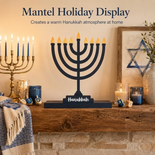 Hanukkah Sign, Metal Menorah Decor for Home Table, Mantel & Shelf - Image 4