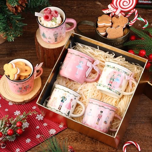 6 Pcs Christmas Mini Coffee Mugs Nutcracker Coffee Cups Pink Pastel - Image 5