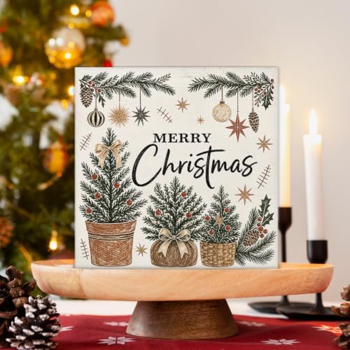 Merry Christmas Decorations, Christmas Tree Wooden Sign Decor - Image 3