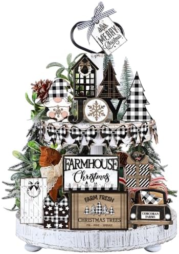 Funnymoom 17 Pcs Christmas Tiered Tray Decor Set Winter Tiered Tray Decor by Funnymoom