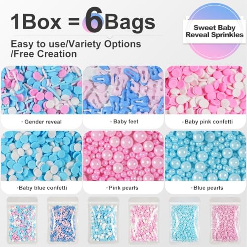 Pink and Blue Cake Sprinkles with Baby Feet, Gender Reveal Sprinkles, 180g - Image 3