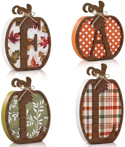 4 Pcs Fall Pumpkin Decor, Wooden Autumn Fall Decorations for Home by Golibra