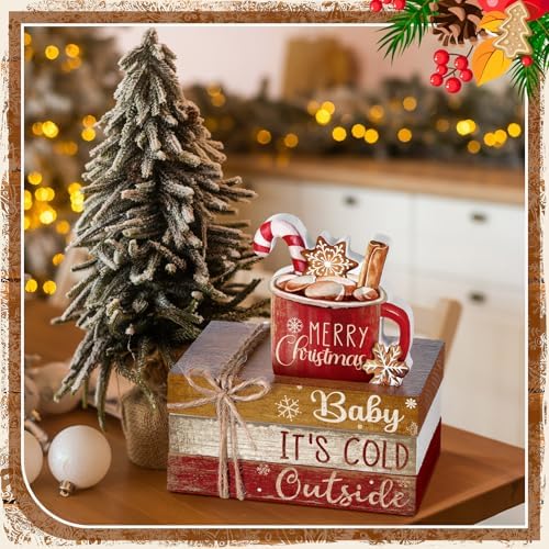 4 Pcs Christmas Table Decorations Indoor, Hot Cocoa Wood Sign - Image 6