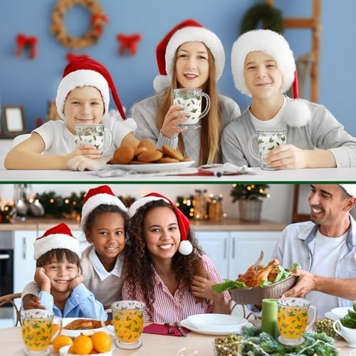 FoldTier Set of 4 Christmas Glass Coffee Mugs 12 oz Clear Holly Leaf and Berry Coffee Cups with Handle Thick Base Xmas Glass Mugs for Christmas Winter Holiday Milk Hot Cocoa Party Decor - Image 3