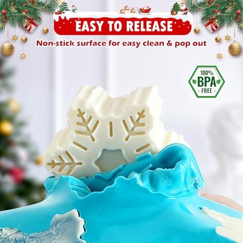 HKNMTT Snowflake Christmas Silicone Mold 12 Cavity for Holiday Soap Chocolate Cocoa Bomb Ice Candy Oreo Covered Jello Xmas Winter Wax, Oven Safe Baking Frozen Food Grade Moulds DIY Candle Craft Set - Image 4