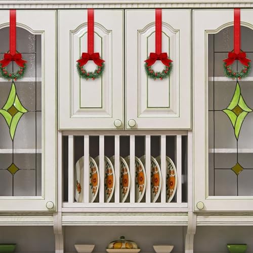 Retrowavy 12 Pcs Small Christmas Kitchen Cabinet Wreaths with Ribbon - Image 3