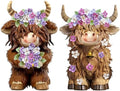 2 Pcs Resin Highland Cow Figurines Decor, Lilacs Theme by Burbell