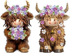 2 Pcs Resin Highland Cow Figurines Decor, Lilacs Theme by Burbell