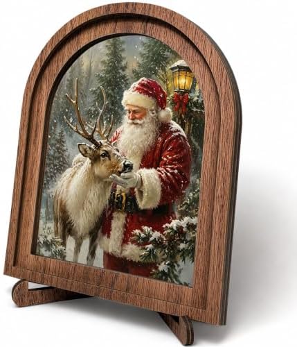 Santa Reindeer Arched Table Sign, Christmas Farmhouse Shelf Decor by HPCHENG