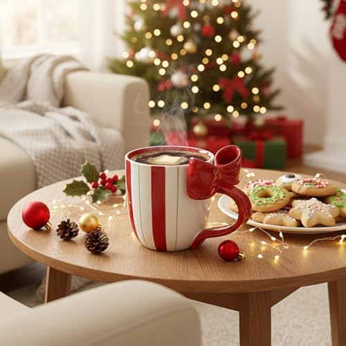 Christmas Mugs Ceramic Cute Bow Shape Coffee Mug with Handle Unique Holiday Hot Cocoa Cup Perfect for Tea & Coffee Lovers, Gifts for Family or Children, Dishwasher Safe(13 OZ) - Image 6