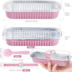 Mini Loaf Pans with Lids and Spoons Aluminum Foil, Disposable 6.8oz/200ml Pink Mini Cake Pans with Lids, Small Cake Tins Foil Bread Pan for Christmas Halloween Party Rectangle 30 Pack - Image 2