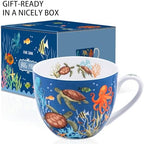 Summer Ocean Wonders Hug Mug - 20oz Deep Blue Bone China Coffee Mug with Sea Turtle, Octopus and Tropical Fish, Marine Life Themed Gift for Ocean Lovers, Designed in England by Harvest Green Studio - Image 3