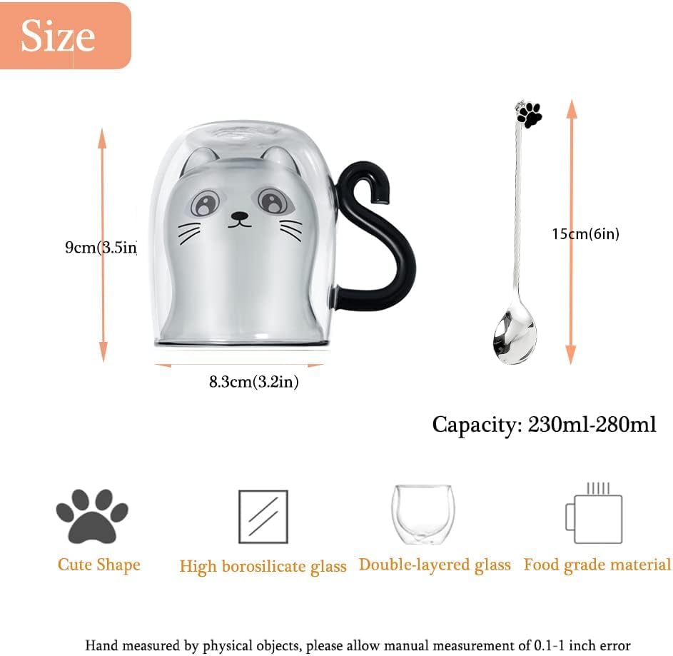 Black Cat Mug Cute Mug with Handle Double Walled Coffee Mugs Kawaii Cat Presents for Women Glass Mugs Tea Cup Cute Birthday Gifts for Cat Lovers Ideas Halloween Christmas - Image 5