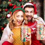 SiliFine 6 Pcs Christmas Glass Cups, 16 oz with Lids and Straws - Image 5