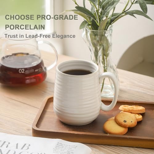 HASENSE Coffee Mugs, 15oz Clay-Infused White Ceramic Coffee Cups Set of 4 - Image 5