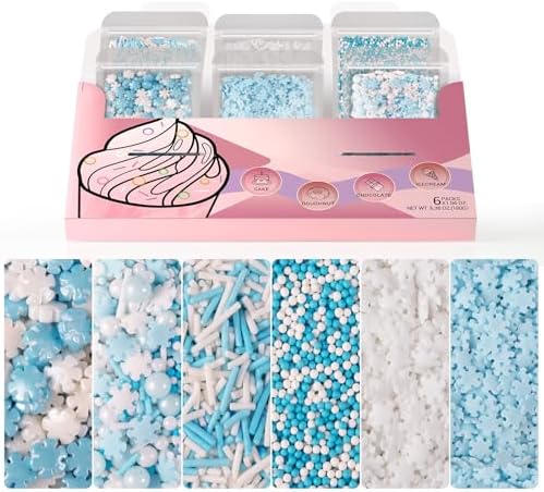 HUEBEATY 6-in-1 Edible Snowflake Sprinkles – Blue and White Winter Sprinkles for Cake Decorating, Cookies, Cupcakes & Baking | 6.36oz/180g | Frozen, Christmas, Holiday, and Winter Wonderland Decorations by Unknown