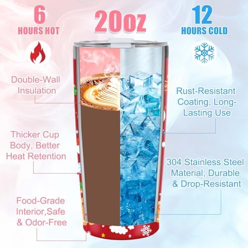 Christmas Gifts for Women 2025, 20 oz Red Stainless Steel Christmas Coffee Tumblers with Lid and Straw, Insulated Coffee Travel Mug, Best Xmas Themed Gifts for Women Men Girls Teachers Coworkers - Image 4