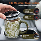 Topadorn 17 Oz Ceramic Coffee Travel Mug with Spill Proof Lid & Handle, Microwave Dishwasher Safe Tea Cup, Green Leaf - Image 6