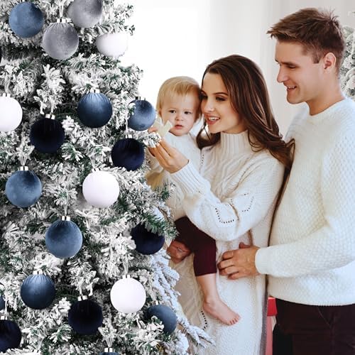 Velvet Christmas Ornaments Balls for Tree - 15pcs Blue Shatterproof Christmas Ornaments for Xmas Decorations - Multicolor Royal Dusty Blue, 80mm 3.15inch - Image 7