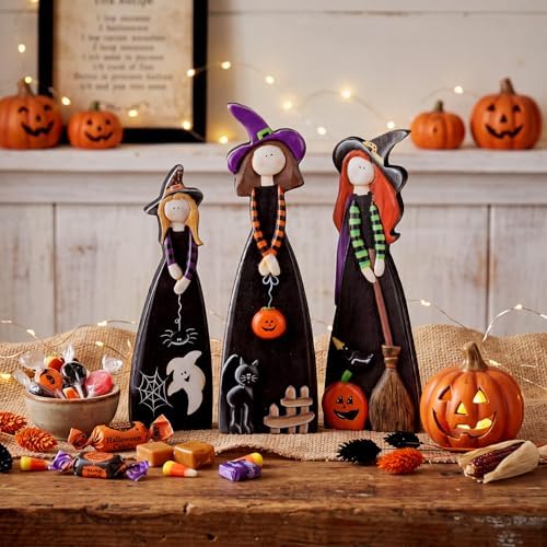 Suzile 3 Pcs Halloween Witch Table Decorations, Wooden Tabletop Figurines - Image 2