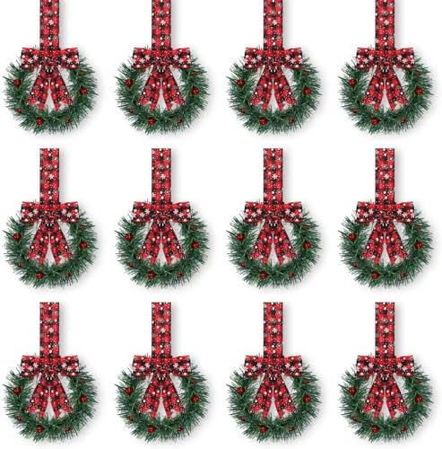 Retrowavy 12 Pcs Small Christmas Kitchen Cabinet Wreaths with Ribbon by Retrowavy