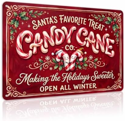Candy Cane Sign, Christmas Sweet Shop Decor, Vintage Wall Art by Unknown