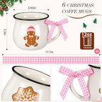 Sawysine 6 Pink Gingerbread Christmas Mugs, 12 oz Ceramic Holiday Cups - Image 3