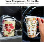 Topadorn Ceramic Travel Mugs Set of 2, 17oz Flora Coffee Mug with Lids - Image 4