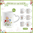 Wildflower Heart Handle Coffee Mug Set of 6, Ceramic 10 Oz Cups - Image 2