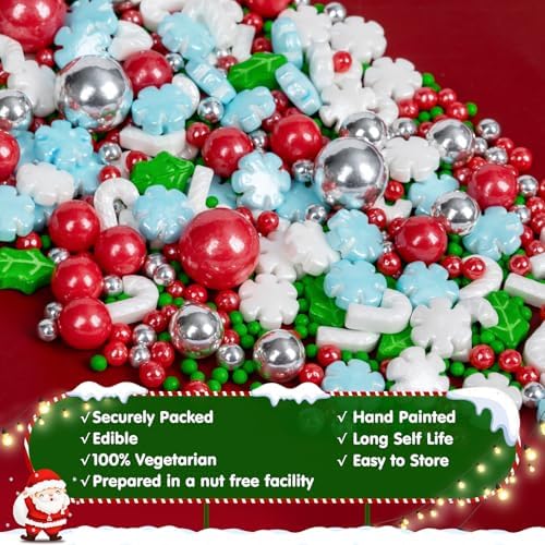 Edible Christmas Sprinkles for Cake Decorating,Winter White Blue Snowflake - Image 6