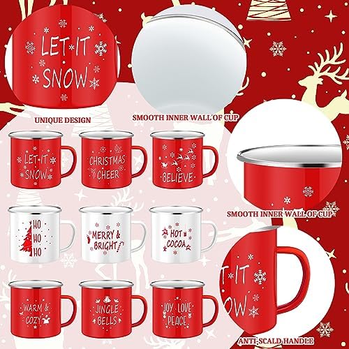 Mumufy 9 Pcs Christmas Coffee Mugs Winter Holiday Enamel Mugs with Quotes - Image 4