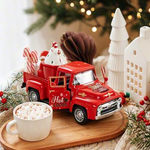 5 Inch Hot Cocoa Red Truck Christmas Decor Vintage Truck Tiered Tray Decor - Image 5