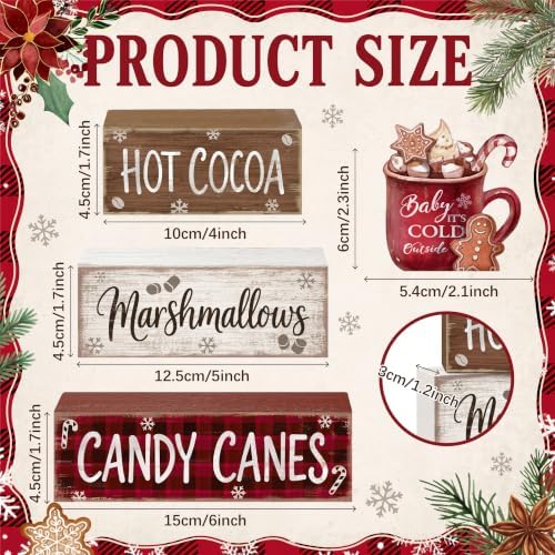 4 Pcs Christmas Table Decorations, Wooden Hot Cocoa Decor Indoor - Image 3