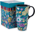 Topadorn 17oz Ceramic Travel Mug with Lid, Bird Floral Coffee Mug by Topadorn