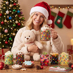 12 Pcs Christmas Glass Mugs with Handle Winter Xmas Coffee Mugs, Light - Image 5