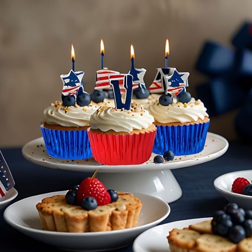 JarThenaAMCS 200Pcs Red Blue Foil Cupcake Liners July 4th Patriotic Metallic Baking Cups Independence Day Cupcake Wrappers Muffin Liners for 250th Anniversary Memorial Day Veterans Day Party Supplies - Image 6