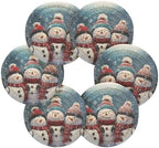YETTASBIN Christmas Snowman 6 Pcs Drink Coasters with Holder, Cotton Woven Absorbent Heat-Resistant Round Coaster Set Tabletop Protector for Kitchen Bar Home Decor Housewarming Gift, 3.9 in - Image 2
