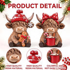 2 Pcs Christmas Highland Cow Figurines, Resin Christmas Decor - Image 4