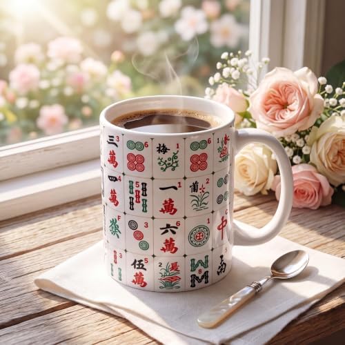 Christmas Mahjong Gift Mug 11oz Funny Ceramic Coffee Mug Women by Acellegic