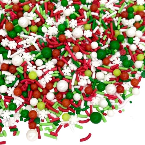 Manvscakes Sprinkles- Edible Cake and Cupcake Sprinkles with Assorted Shapes and Sizes for Parties, Metallic Sprinkle Mix for Cookies, Ice Cream, Cake and Cupcake Decorating, 4 oz (Red, Green, White) by Manvscakes